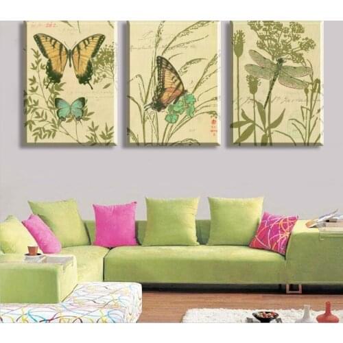 Modern Wall Art Living Room Decor Unframed 3 Piece Hd Picture Canvas Print Painting butterfly dragonfly sketch