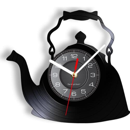 Modern Kitchen Artwork Teapot Wall Clock Tea Room Wall Decor Teapot Retro Vinyl Record Wall Clock Kitchen Decorative Wall Watch
