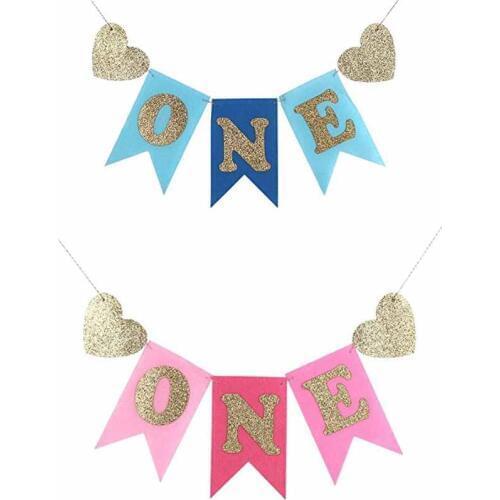 Baby Boy girl 1st first one year older Birthday party highchair Banner Prince Princess High Chair Sign Decoration Photo Prop