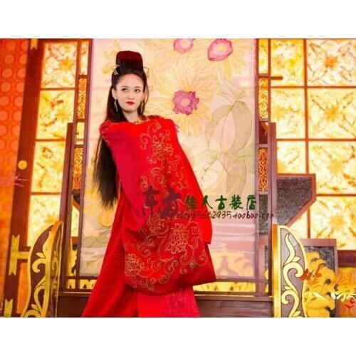 TV Play Xiao'AoJiangHu The Smiling Proud Wanderer Actor Dongfang Bubai Embroidery Red Wedding Hanfu Costume with Long Tail