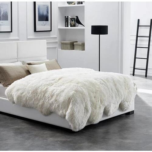 Merino shaggy sheepskin rug 10P fur rug for bed mat for winter, sheep skin fur bedroom slide carpet, sheep fur bed blanket