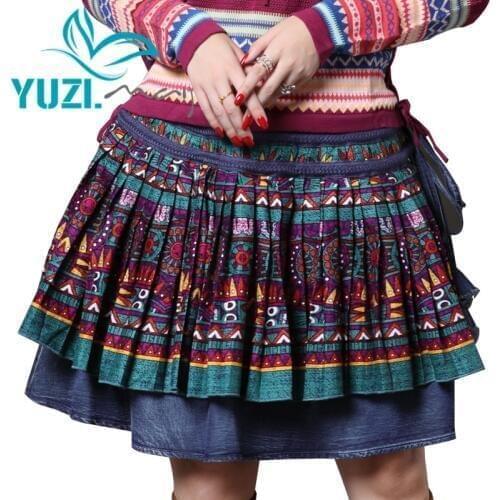 Skirts Womens 2018 Yuzi.may Boho New Cotton Linen Women Skirt A-line Drawstring Waist Floral Print Saia X2227 Saias Femininas