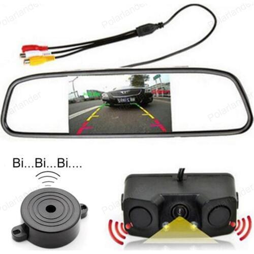 3 in 1 4.3 inch LCD Car Rearview Mirror Monitor 2 Video input with Rear View Camera Parking Sensor Backup Radar