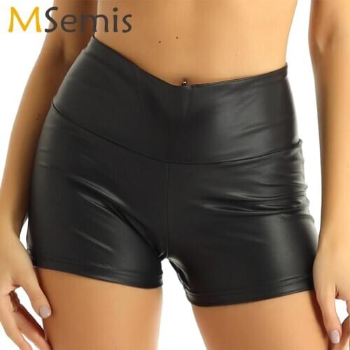 Women Wetlook Leather Booty Shorts Pole Dance Hot Bottoms Sexy Tights Rave Pantalones High Waist Skinny Tummy Control Mini Short