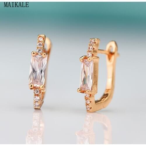 MAIKALE Trendy Stud Earrings for Women Metal Cubic Zirconia Square Zircon Clip on Earing New Fashion Jewelry Brincos Bijoux