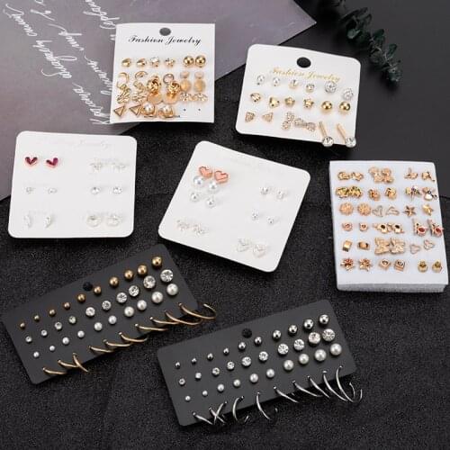 Bohemian Pearl Hoop Earrings Set for Women 2021 Trend Geometric Round Gold Metal Rhinestone Stud Earrings Fashion Female Jewelry