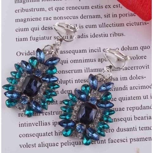 High Quality blue Crystal Clip on Earrings For Women Luxury Ear Jewelry Vintage Party Wedding Jewelry Hot Sale Gift Wholesale