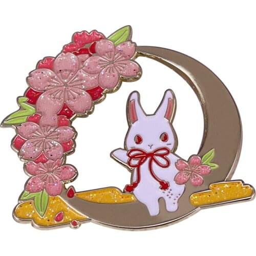Sakura Moon Rabbit Badge Crescent Moon Badge lunar new year Gift
