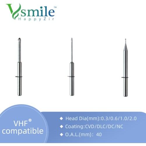 VHF Milling Burs DC DLC Compatible with VHF CAD/CAM Machines Mill PMMA for Dental Technician Using