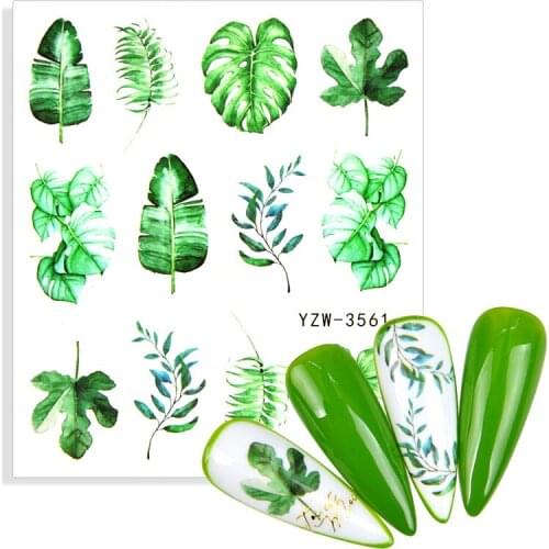 1Pcs Flower Leaf Tree Green Simple Summer DIY Water Slider Nail Decal and Sticker for Manicure Decor Nails Art Watermark Tattoos