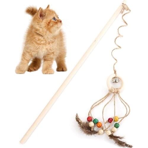1pc Cat Stick Wand Toy Wooden Funny Cat Tassel Teaser Kitten Interactive Toy With Bell Cat Favors Pet Supplies