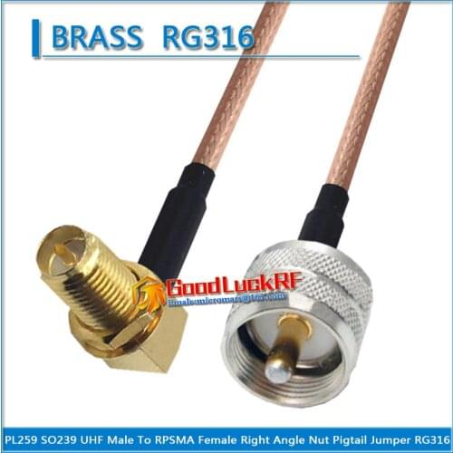 1X Pcs PL259 SO239 UHF Male to RP-SMA RPSMA RP SMA Female Washer Bulkhead Nut Right Angle Coaxial Pigtail Jumper RG316 Cable