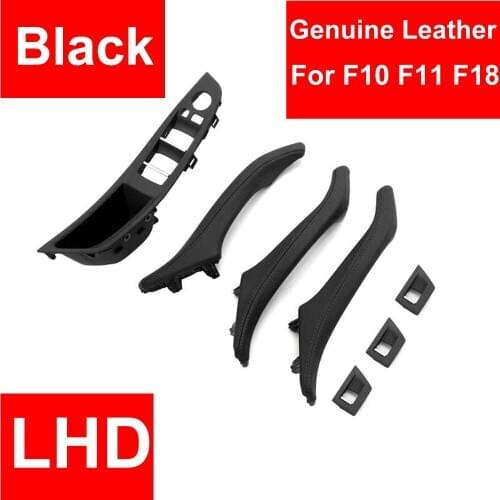 7PCS Genuine Leather Left Hand Drive LHD For BMW 5 series F10 F11 F18 520 Black Car Interior Door Handle Inner Panel Pull Trim