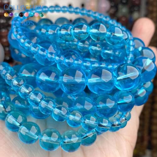 Lake Blue Glass Crystal Beads Loose Spacer Round Beads For Jewelry Making 4-12 MM DIY Bracelet Accessories Wholesale