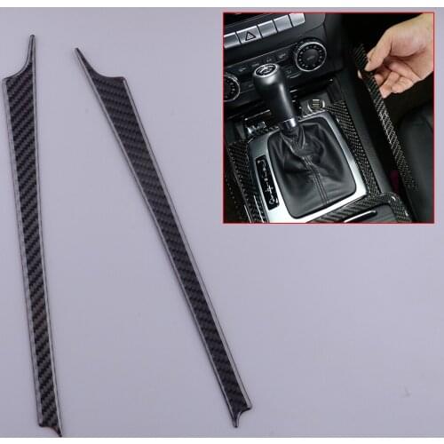 2Pcs Carbon Fiber Black Console Gear Shift Side Cover Trim Fit for Mercedes-Benz C Class W204 2007 2008 2009 2010 2011 2012 2013