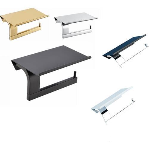 Toilet Paper Holder Wall Mount Tissue Roll Hanger SUS 304 Stainless Steel Phone Platform Bathroom Hardware Set Black Gold silver