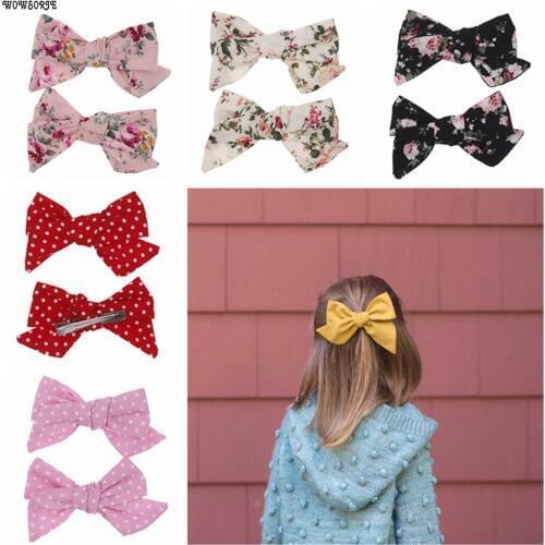 Baby hair Bow Hairpins cotton Fabric flower HairClips Bowknot Barrettes For Girls clips Hair Accessories Kids Headwear 2pcs/lot
