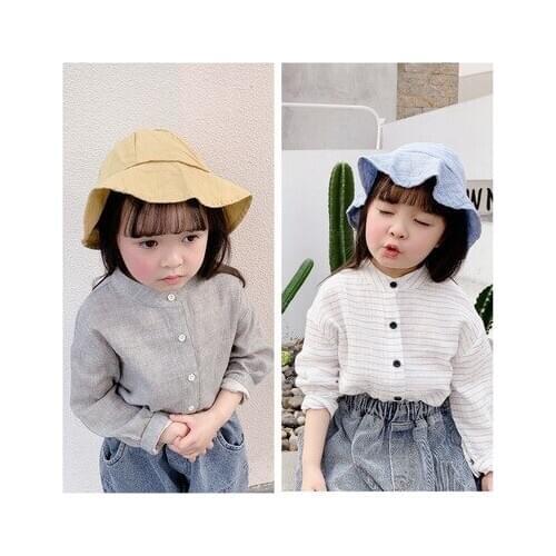 Girls Cotton Shirt 2021 Spring Autumn New Kids Long-sleeved Striped Tee Shirt Korean Style Little Girl Cute Casual Blouse Tops