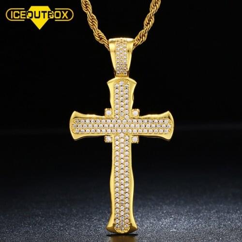 ICEOUTBOX Solid Back Cross Neckalce For Women Mens Hip Hop Jewelry Iced Out AAA+ Bling CZ Stone Pendant Dropshipping Gifts