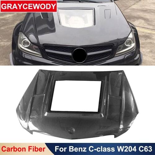 Real Carbon Fiber Car Transparen Engine Hood Cover For Benz C-Class W204 C200 300 C63 Old Style Front Body External Part 2012-14