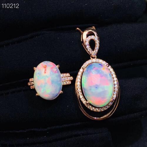 KJJEAXCMY boutique jewels 925 sterling silver inlaid natural opal lady Pendant + Ring + Necklace support detection