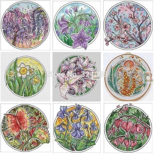 Round flower patterns Counted Cross Stitch 11CT 14CT 18CT DIY wholesale Chinese Cross Stitch Kits Embroidery Needlework Sets