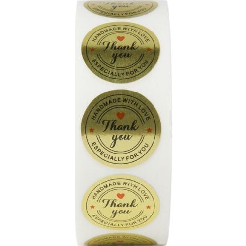 500Pcs Round Gold Handmade With Love Thank You Stickers Packing Adhesive Label Seals Scrapbook DIY For Baking Wedding Decor Gift