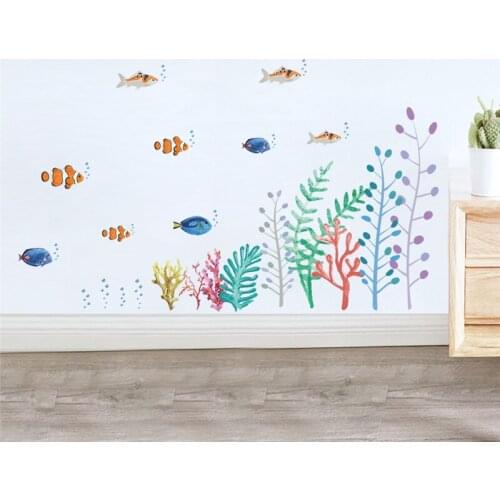 Cartoon Fishes Bubble Under Water Sealife Wall Sticker For Kids Room Bathroom Baseboard Decoration Scenery Mural Art Home Decals