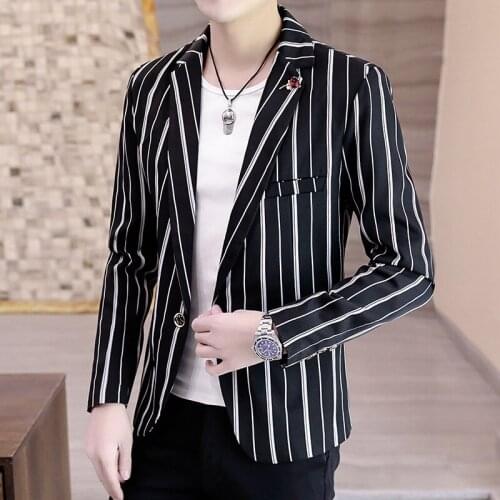 2021 Mens Striped Long-Sleeved blazer Autumn Youth Casual Trendy Handsome Slim-Fitting blazer