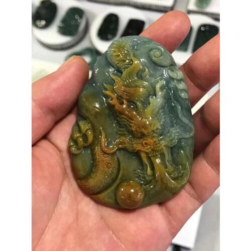Natural Myanmar jade A HandCarved dragon emperor green jade pendant jade necklace pendants jewelry jade necklaces