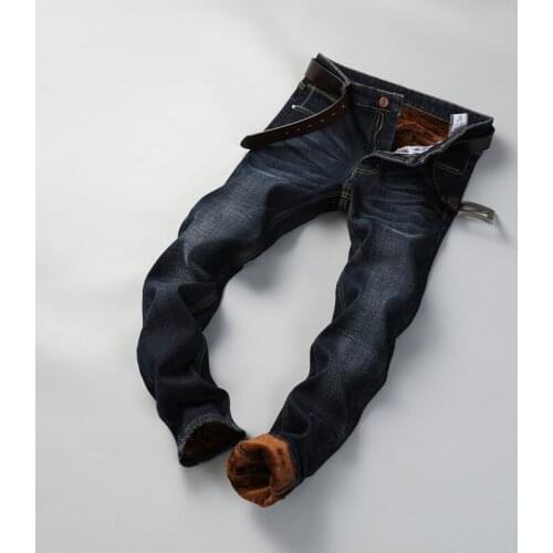 Autumn and winter jeans mens loose straight cow trousers with velvet slim-fit trousers casual mens trousers plus velvet thicke