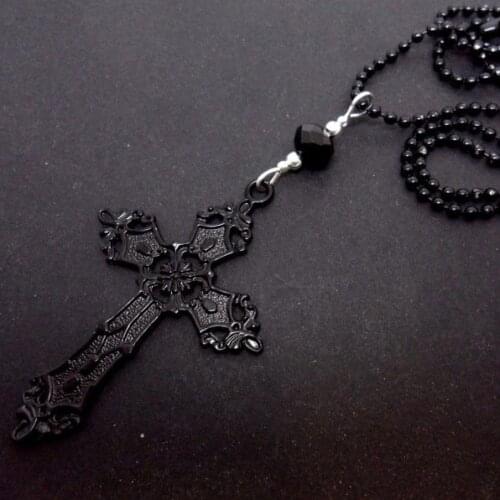 Punk Black Cross Black Ball Necklace Witchy Alternative Goth Chain Grunge Pendant Witchy Statement Men Jewelry Women Gift New