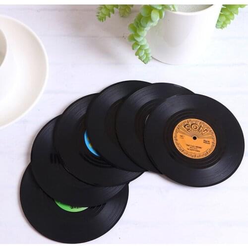Plastic Vinyl Record Coaster Cup Mat Black Retro Mug Coaster Pad Heat-resistant Non Slip Hot Drink Holder Home Decor