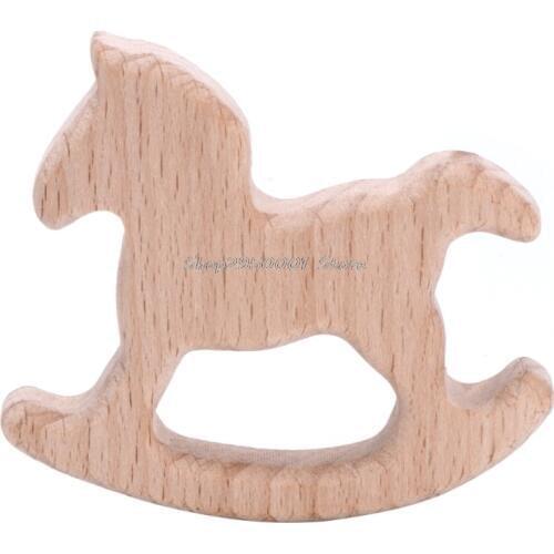 Baby Natural Wood Trojan Horse Shape Pendant DIY Jewelry Findings Teether Shower