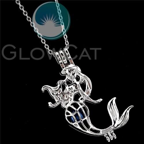 R-K1166 Mermaid Beads Cage Essential Oil Diffuser Oyster Pearl Cage Locket Pendant Necklace