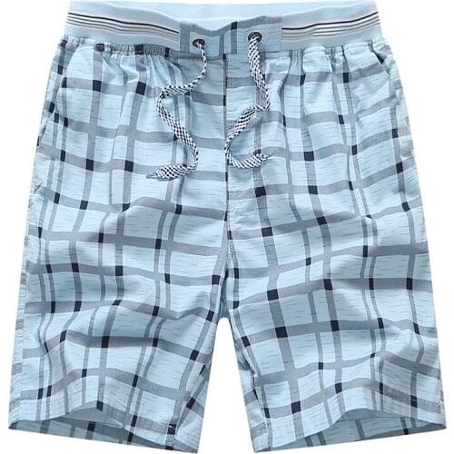 New Summer Casual Plaid Short Men Korean Fashion Pure Cotton Straight Knee Length Board Shorts Outdoor Sportswear Beach Short