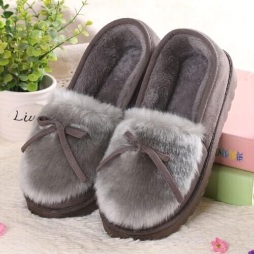Winter Platform Shoes Women Outdoor Home Slippers Female Winter Fur Slides House Sandals Fuzzy Slippers Ladies Cute Loafers Bow