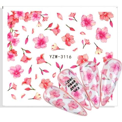 1 Sheet Pink Flower Water Sliders on Nail Cherry Blossom Spring Sticker Nail Art DIY Decal Manicure Decorations