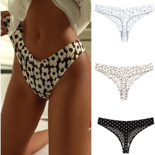 Women Sexy Floral Print Panties Soft Cotton G-String Thongs Low-Waisted Seamless Shapers Underwear Briefs Lady Lovely Lingerie