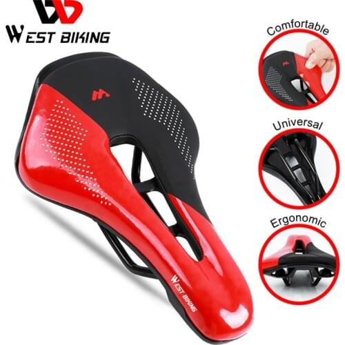 WEST BIKING Bike Saddle PU Leather MTB Road Bike Front Seat Cycling Saddles for Mens Breathable Hollow Cushion Bicycle Saddle