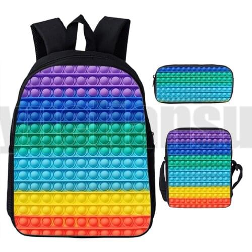 3 Pcs/Set Funny Game 3D Print Rainbow Color Push Bubble Pop It Bag Backpack Anime Harajuku Teenager Laptop Book Bag Schoolbags