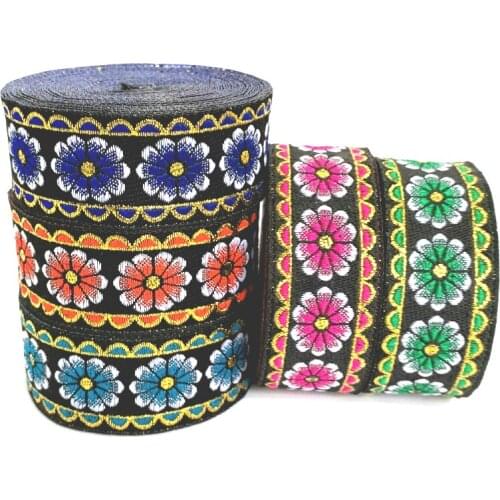 ZERZEEMOOY 1.3 inch 33MM 7Yards Five Colors Flower Woven Jacquard Ribbon Embroidery Fabric Lace Sewing Trim Jeans Dress Ribbon