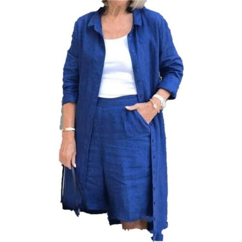 Summer womens Pants Medium Length Top Casual Polyester 2021 New Comfortable Straight Solid Color Suit