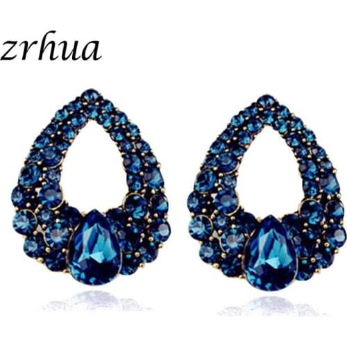 ZRHUA Hot New Classic Tear Shape Stud Earrings For Women Fashion Jewelry Accessories Girls Shiny Blue Zircon CZ Sweet Brincos