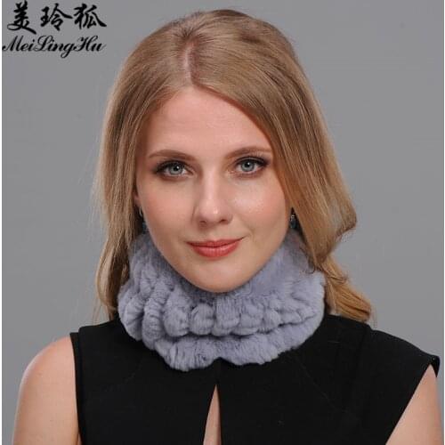Women Real Rex Rabbit Fur Scarf Handmade Stretch Elastic Genuine Fur Neck Decoration Winter Female Warm Natural Fur Ring Scarves
