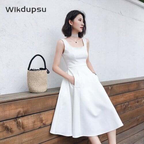 2021 New Style Summer Sleeveless Dress Women Vintage Swing Dress With Pockets Solid Color Elegant Casual Fashion Lady Clothes