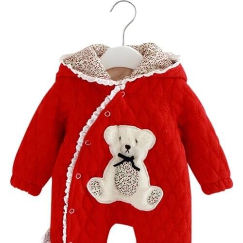 Lewijo Infant wear Winter new baby cute one-piece with plush and thickening