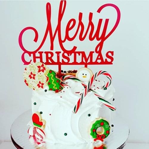 Gold Acrylic Merry Christmas Cake Topper Christmas Cupcake Toppers Flags For Home Xmas Christmas Party Cake Decorations 2020 New