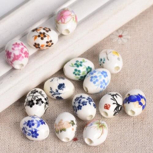 10pcs 15x10mm Oval Shape Flower Patterns Ceramic Porcelain Loose Crafts Beads lot for Jewelry Making DIY Findings