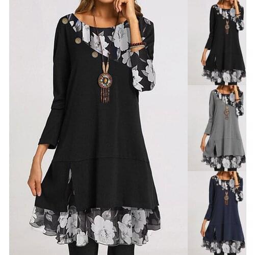 2021 Dress Womens Floral Print Irregular Patchwork Buttons Loose Mini A Line Dress Party Dress Sexy Dress Sukienki Vestidos